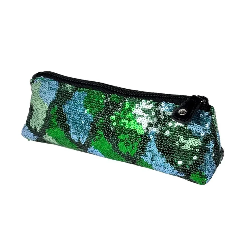 New Stephanie Johnson MakeupCosmetic Bag Blue Green Sequin Zip Clutch